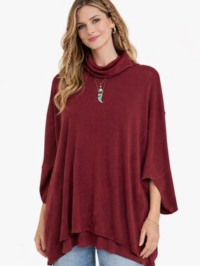 Free People Draped Cowl Poncho Sweater - Burgundy festival ready, coquette